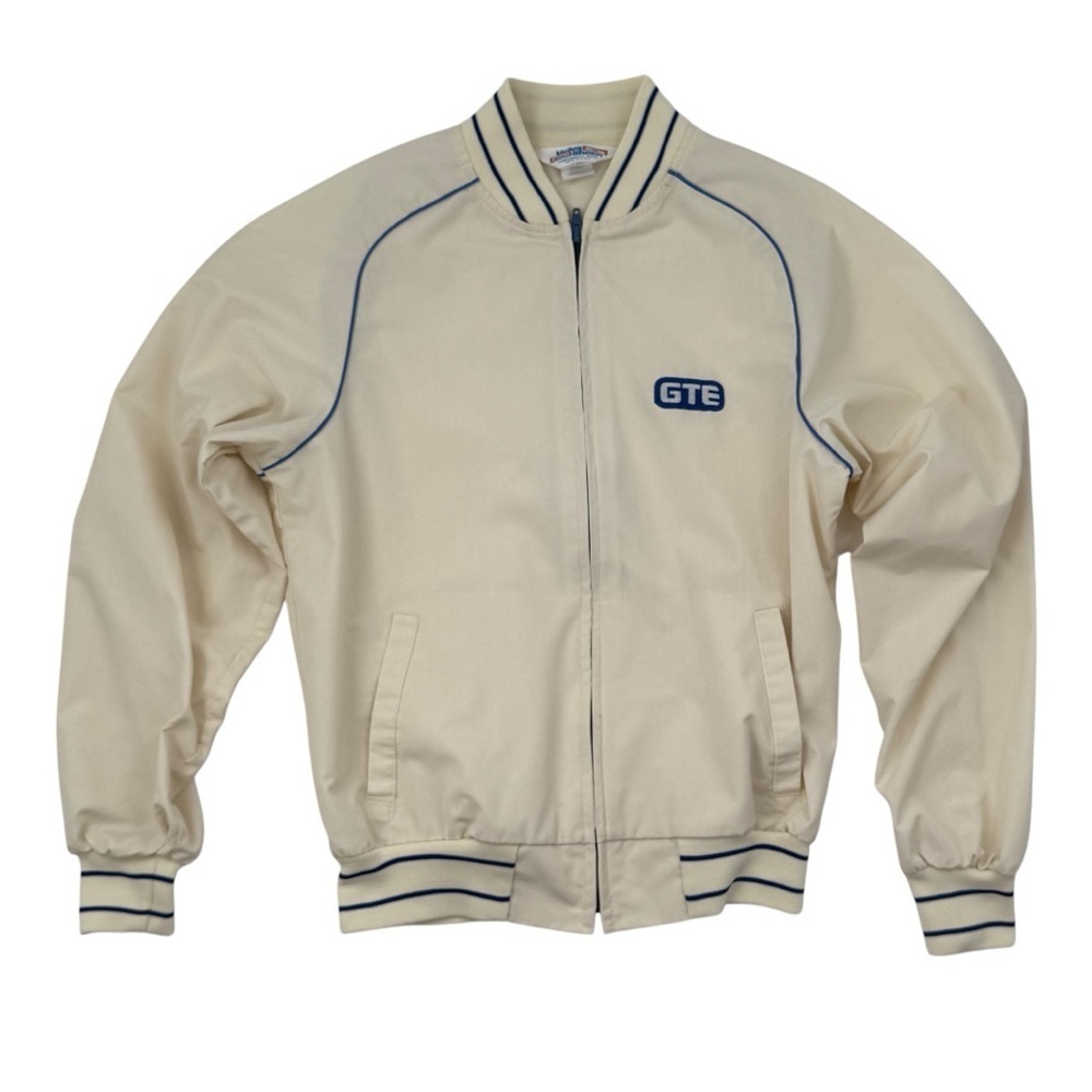Vintage Velva Sheen GTE Jacket Cream Blue Trim Made in USA Size M